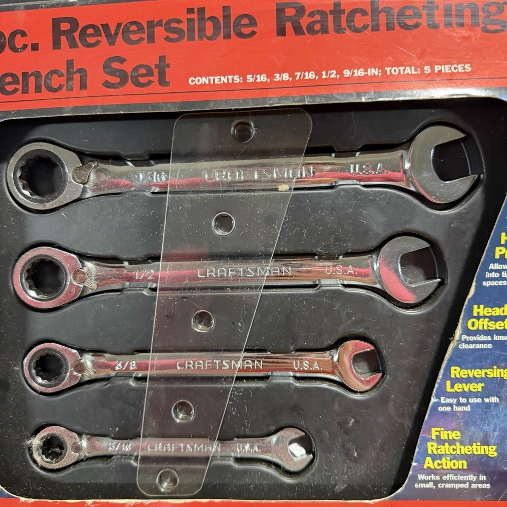 Sears Craftsman USA 5pc Reversible Ratcheting Wrench Set 12 Pt 942408 5/16-9/16 - Picture 3 of 11